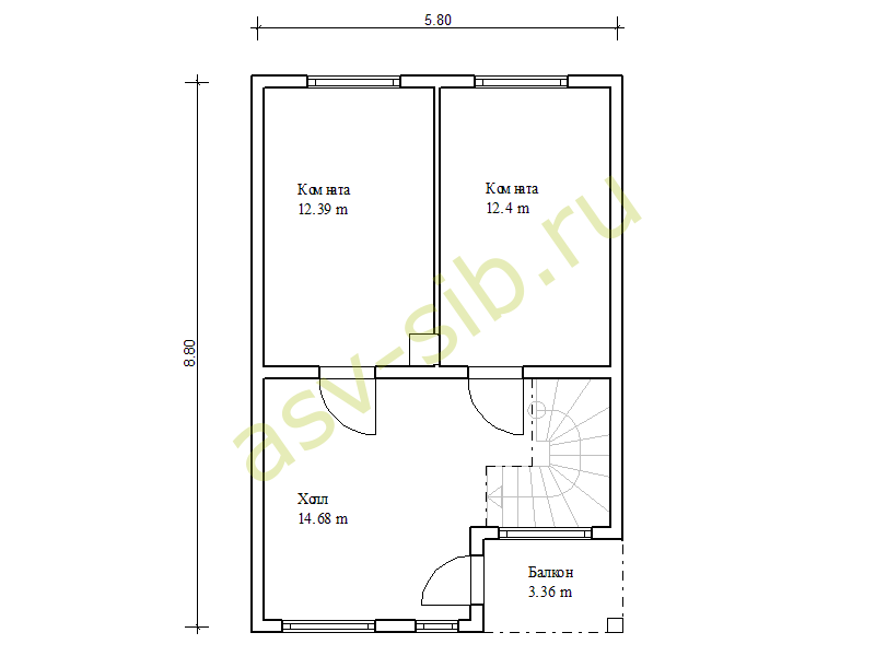 Дачный дом из бруса по проекту Б-103, планировка второго этажа.